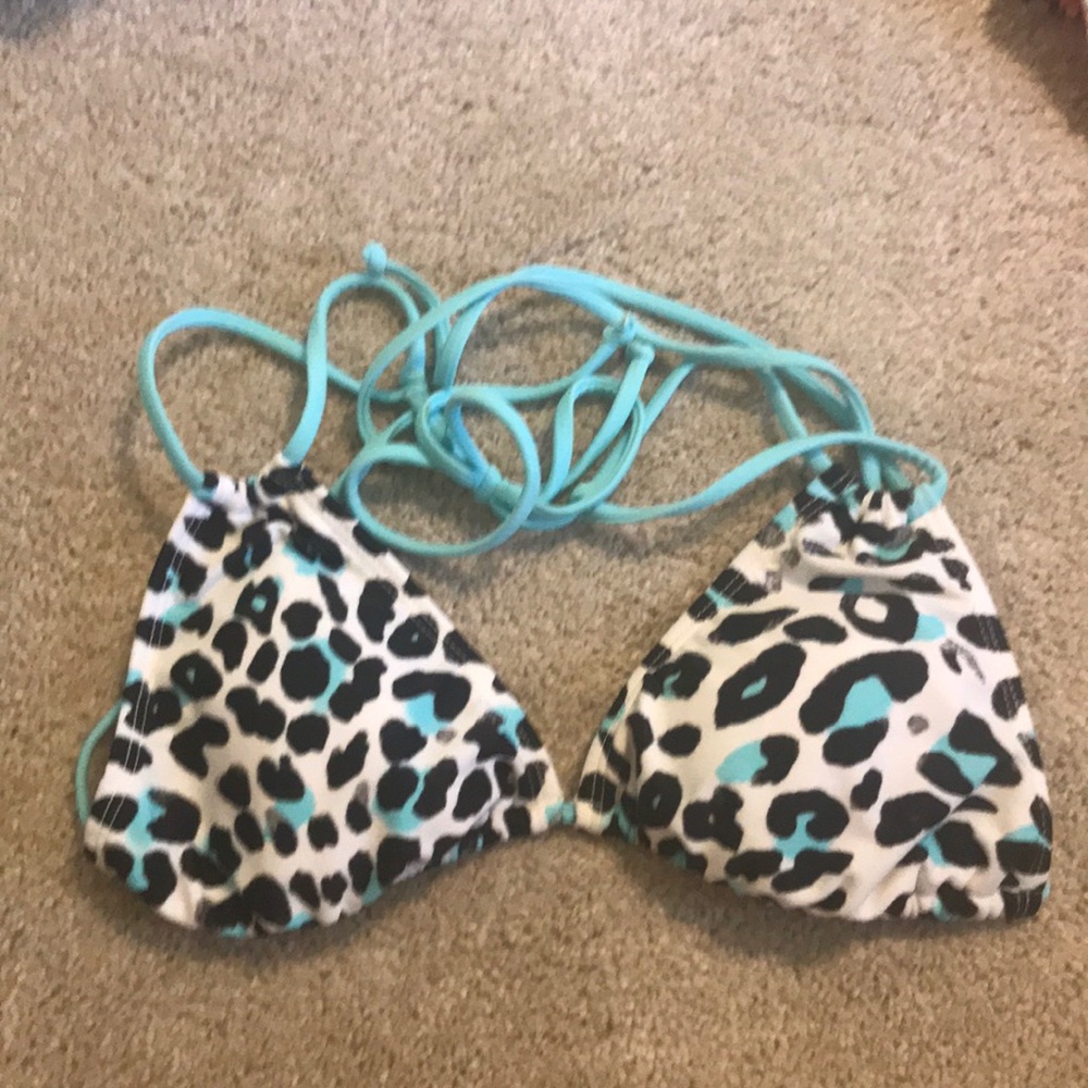 Small blue black white leopard bikini top